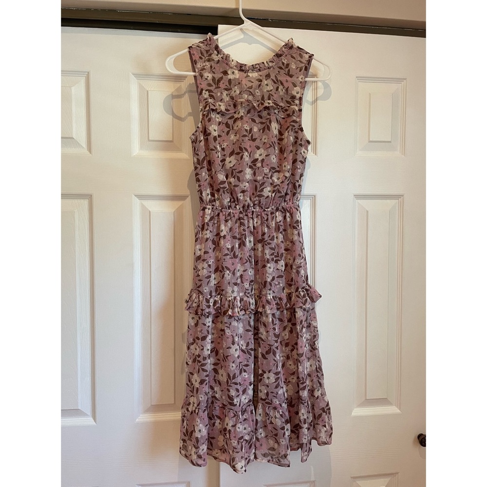 Lilac floral ruffle midi dress